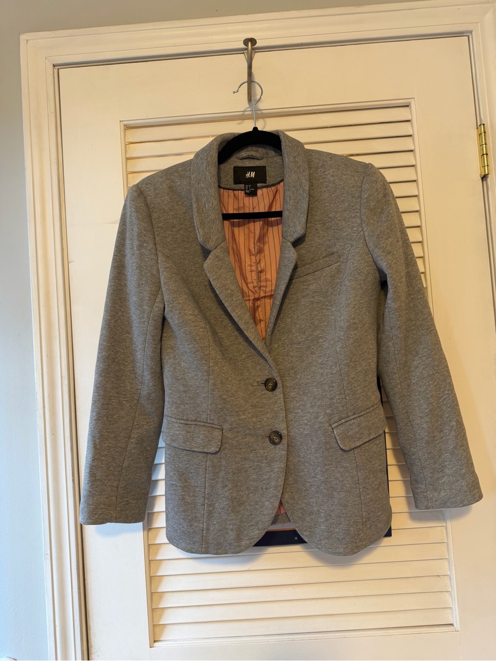 H&M Grey Women's Two-Button Blazer with Notched Lapel